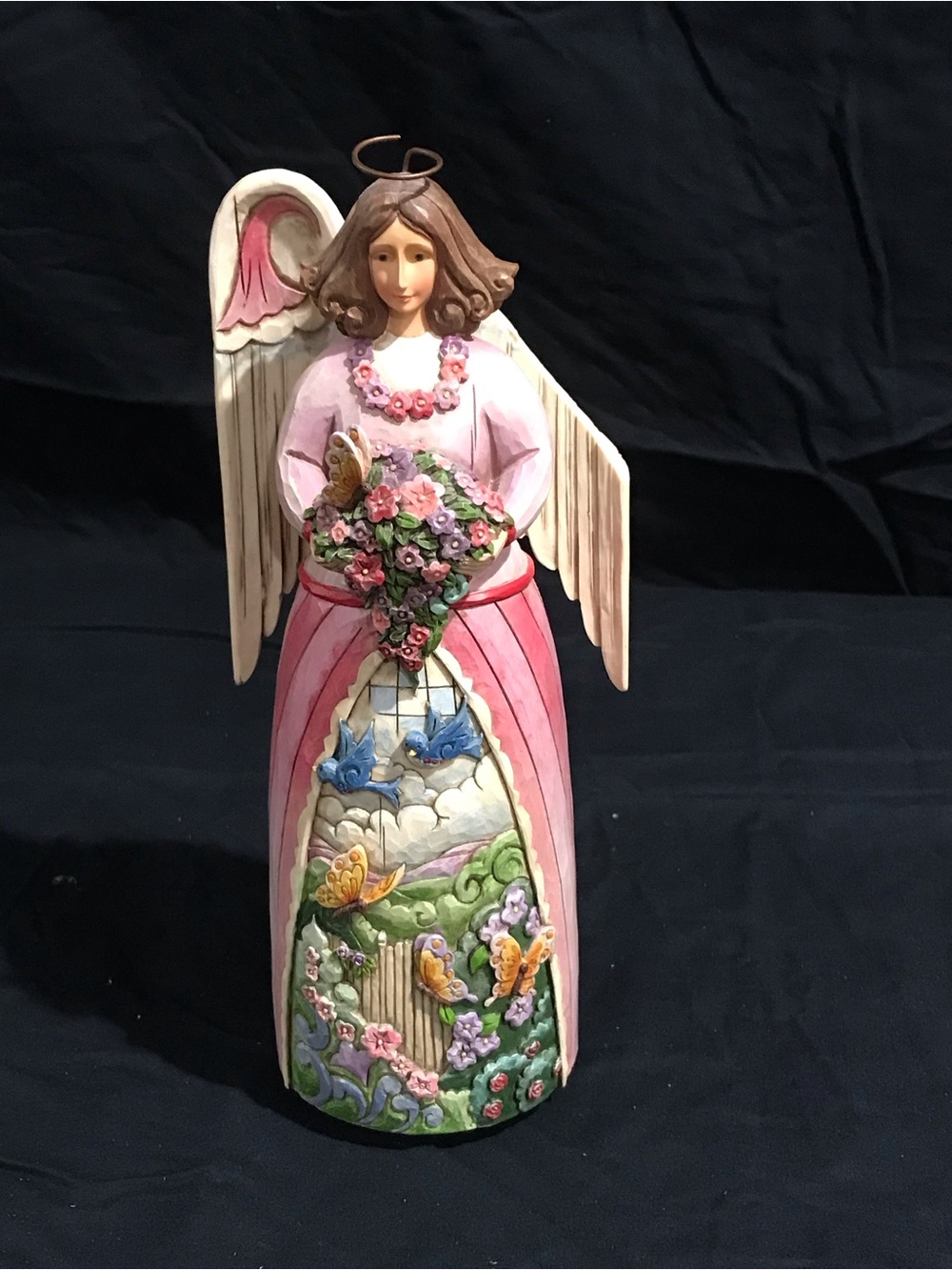 Pink Angel Musical Figurine with Floral Bouquet - Home Art Decor